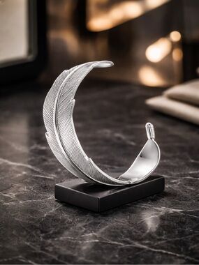 Sterling Silver Feather Cuff Bracelet Oxidized Western Statement Solid Silver